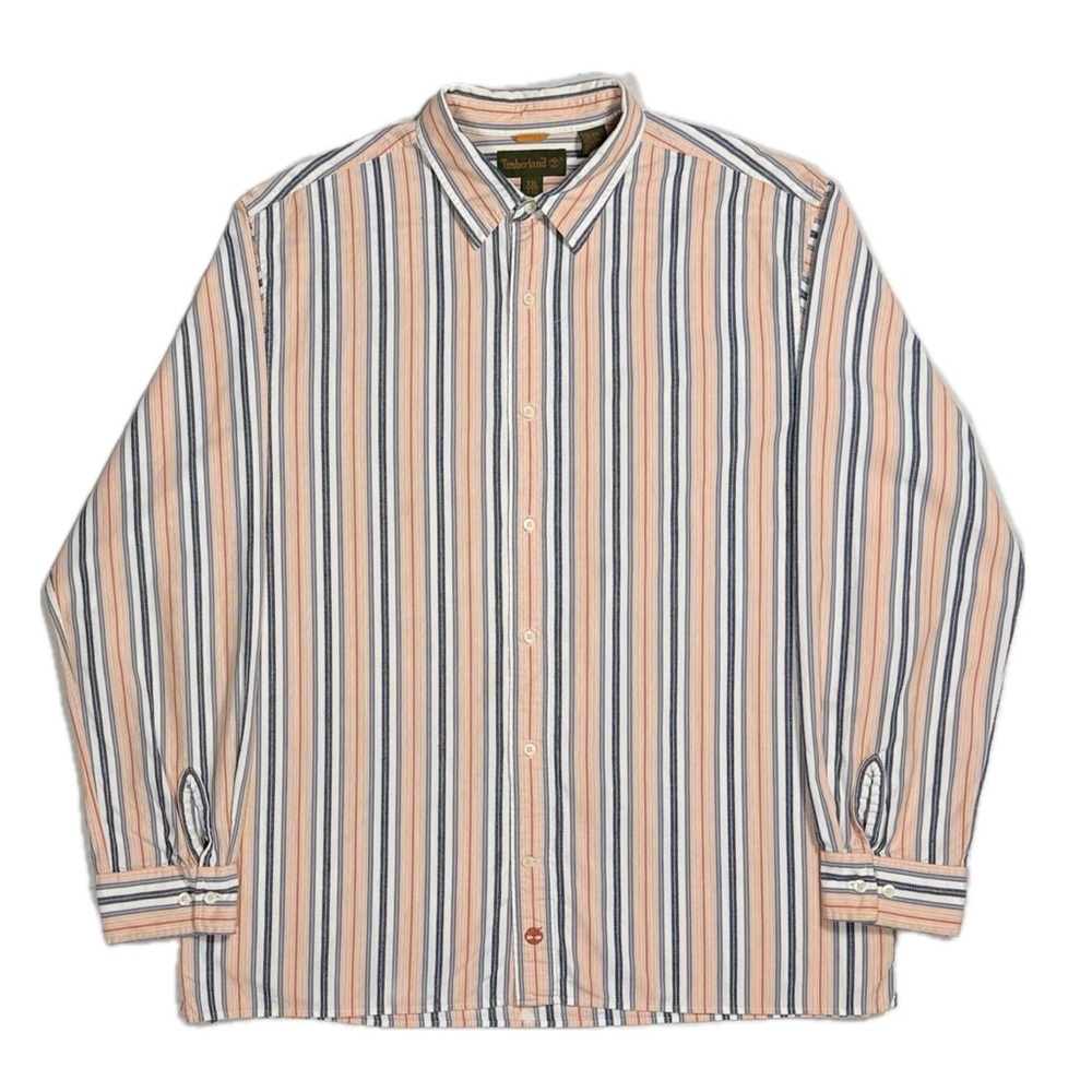 Vintage Y2K Timberland 100% cotton orange white striped button up shirt mens XXL